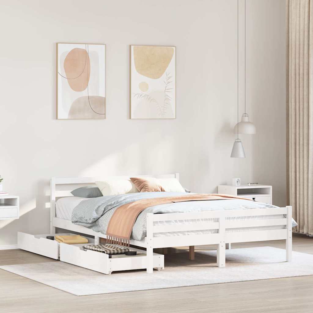 Bedframe zonder matras massief grenenhout wit 150x200 cm is nu te koop bij PeponiXL, paradijselijk wonen!