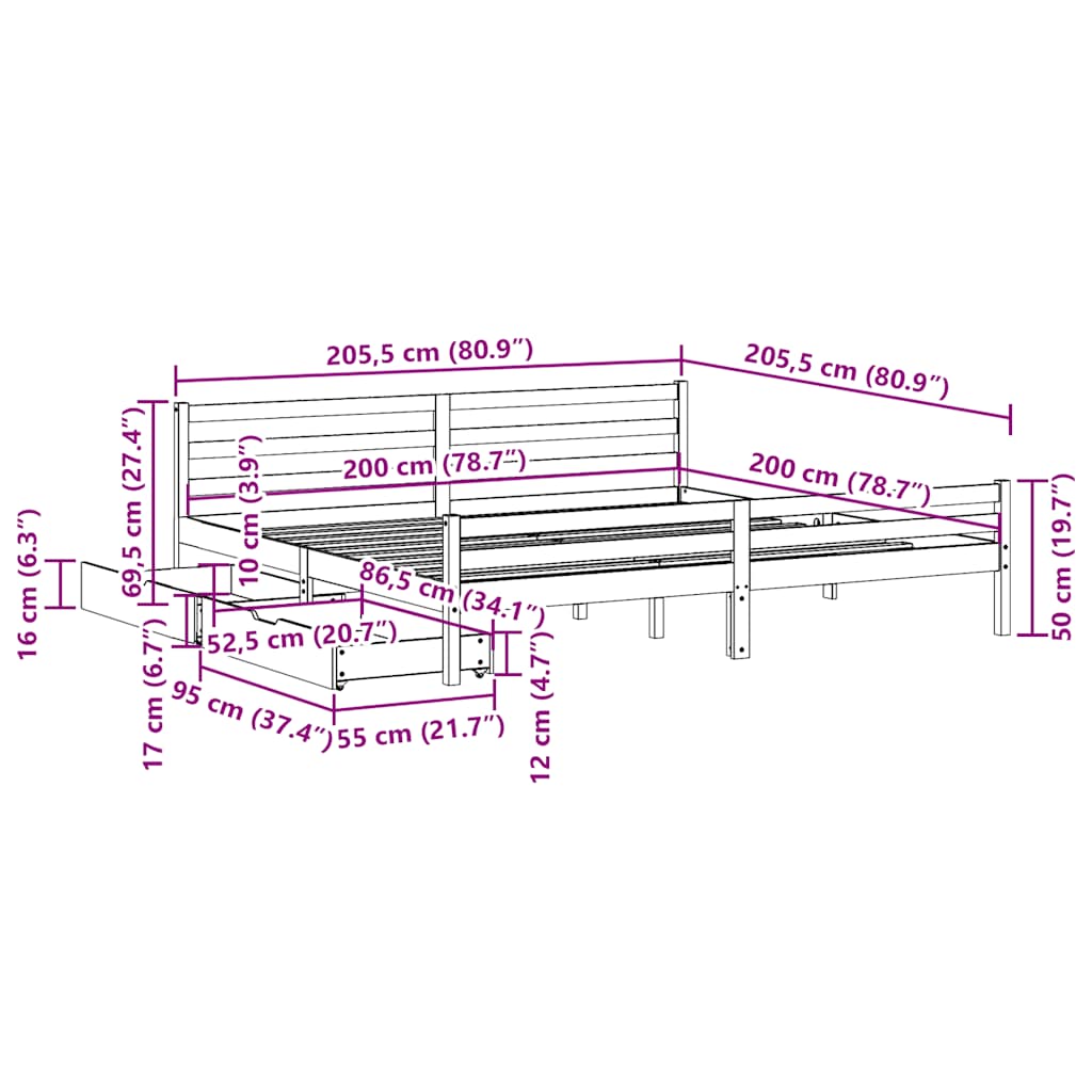 Bedframe zonder matras massief grenenhout 200x200 cm is nu te koop bij PeponiXL, paradijselijk wonen!