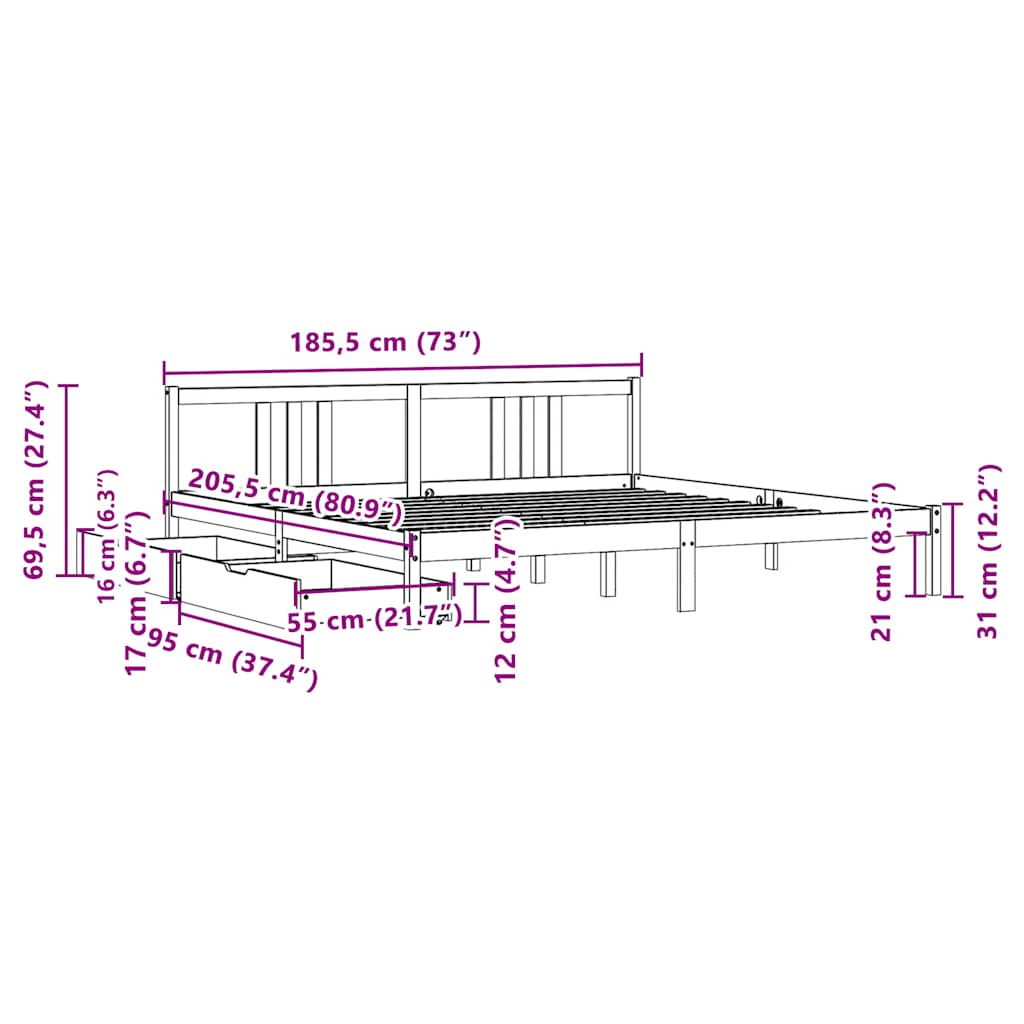Bedframe zonder matras massief grenenhout 180x200 cm is nu te koop bij PeponiXL, paradijselijk wonen!