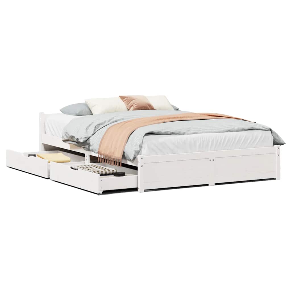 Bedframe zonder matras massief grenenhout wit 150x200 cm is nu te koop bij PeponiXL, paradijselijk wonen!