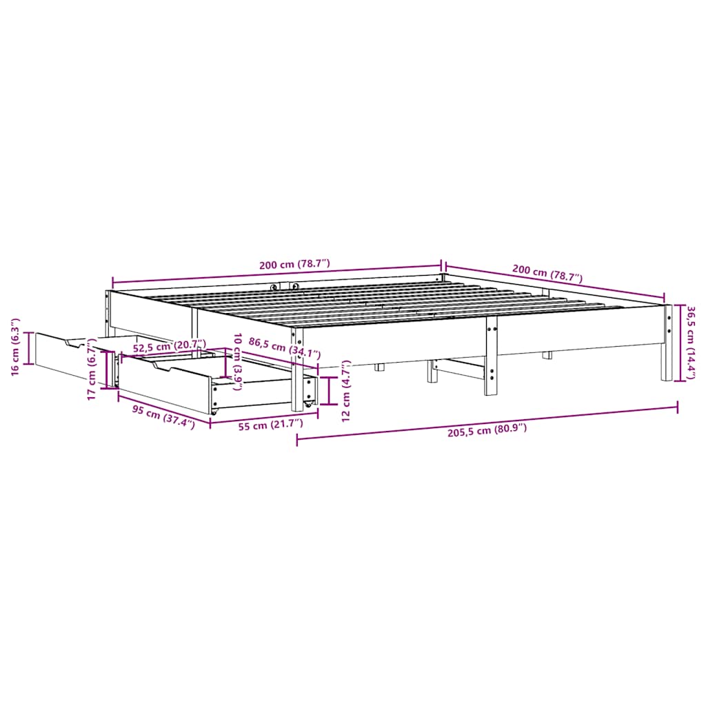 Bedframe zonder matras massief grenenhout wit 200x200 cm is nu te koop bij PeponiXL, paradijselijk wonen!