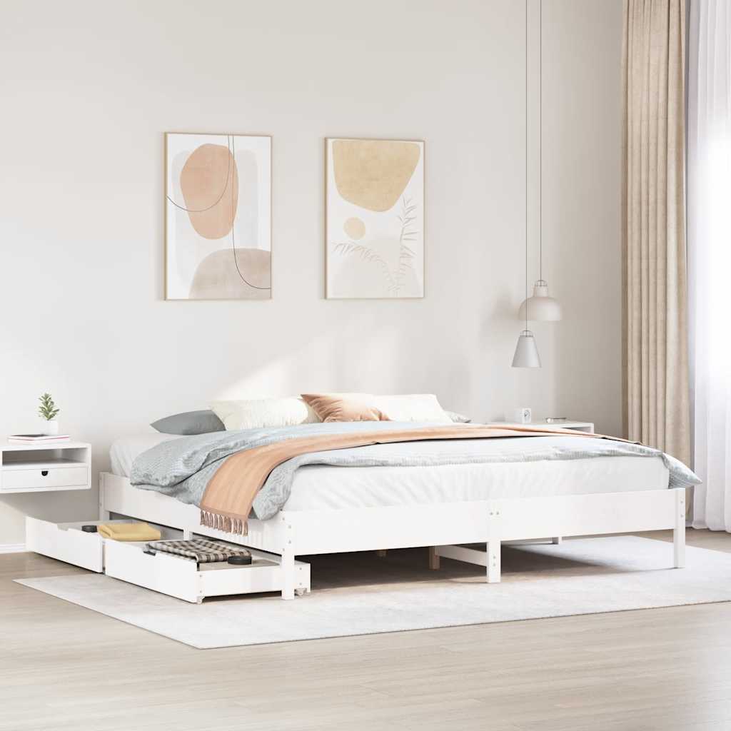 Bedframe zonder matras massief grenenhout wit 200x200 cm is nu te koop bij PeponiXL, paradijselijk wonen!