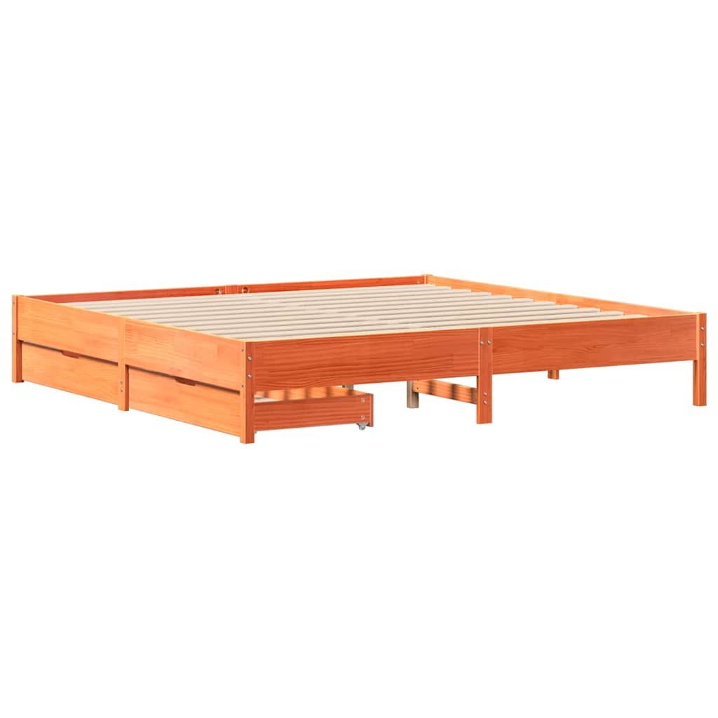 Bedframe zonder matras massief grenenhout wasbruin 200x200 cm is nu te koop bij PeponiXL, paradijselijk wonen!