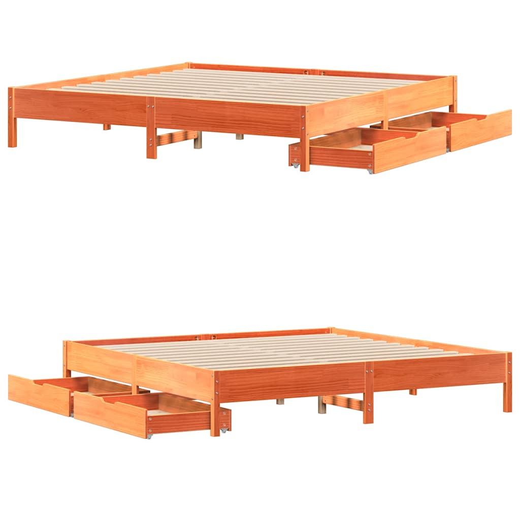 Bedframe zonder matras massief grenenhout wasbruin 200x200 cm is nu te koop bij PeponiXL, paradijselijk wonen!