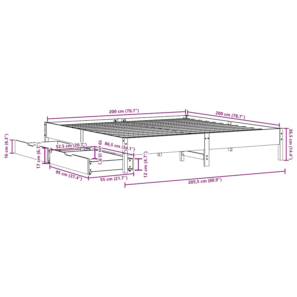 Bedframe zonder matras massief grenenhout wasbruin 200x200 cm is nu te koop bij PeponiXL, paradijselijk wonen!