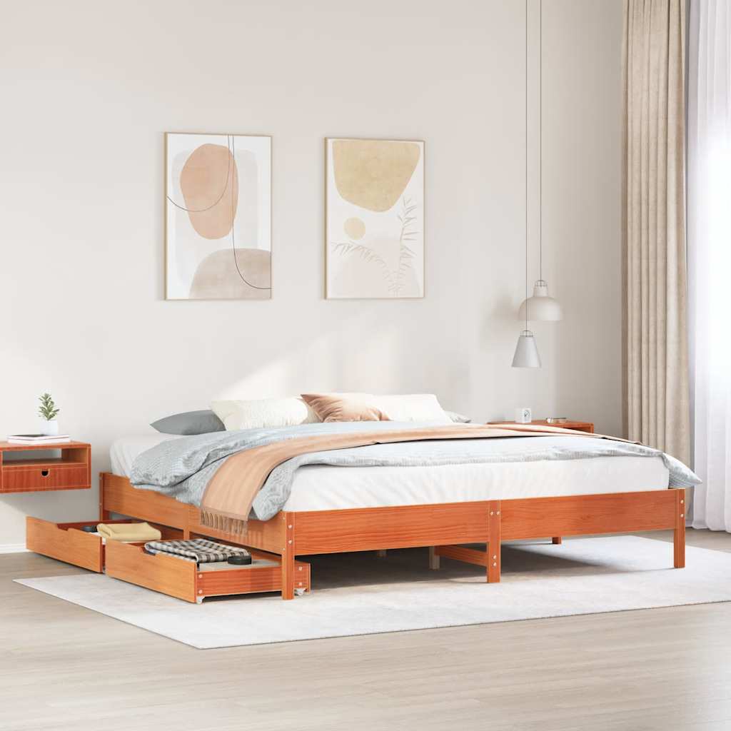 Bedframe zonder matras massief grenenhout wasbruin 200x200 cm is nu te koop bij PeponiXL, paradijselijk wonen!