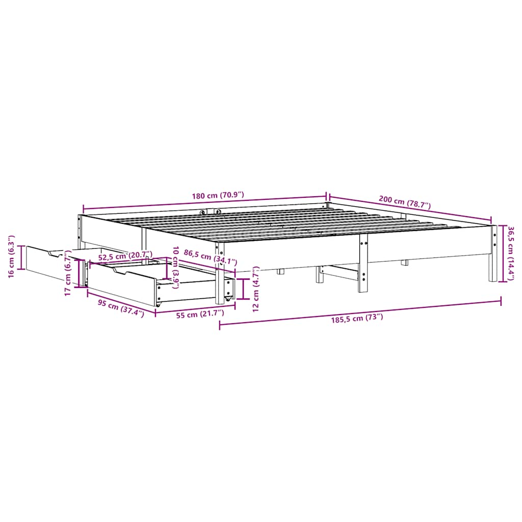 Bedframe zonder matras massief grenenhout wit 180x200 cm is nu te koop bij PeponiXL, paradijselijk wonen!