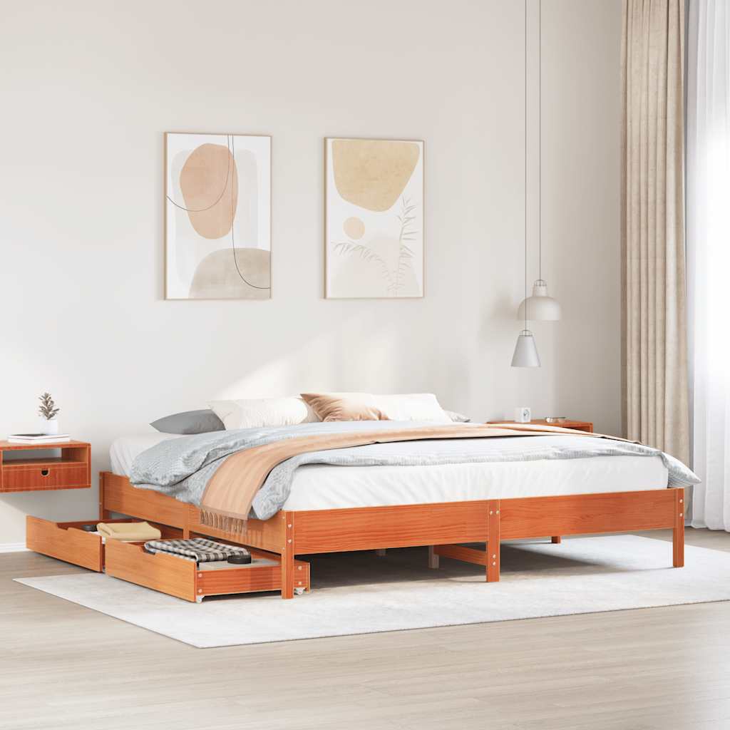 Bedframe zonder matras massief grenenhout wasbruin 180x200 cm is nu te koop bij PeponiXL, paradijselijk wonen!