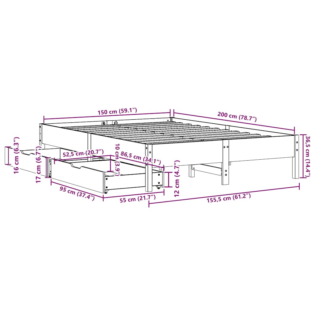 Bedframe zonder matras massief grenenhout wasbruin 150x200 cm is nu te koop bij PeponiXL, paradijselijk wonen!
