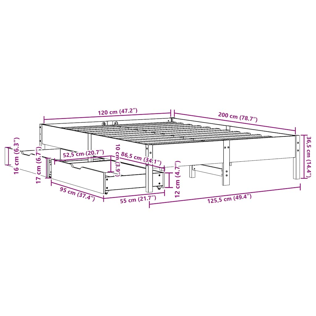 Bedframe zonder matras massief grenenhout wit 120x200 cm is nu te koop bij PeponiXL, paradijselijk wonen!