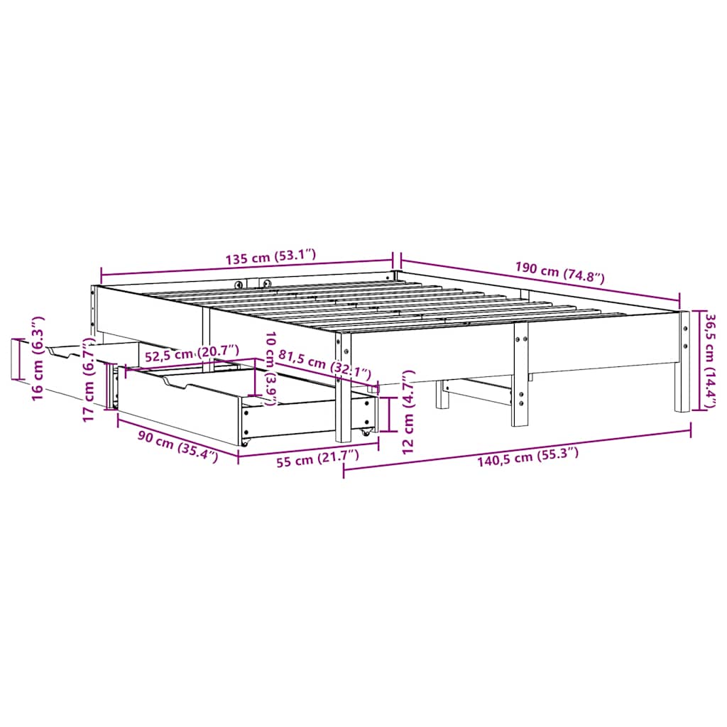 Bedframe zonder matras massief grenenhout wit 135x190 cm is nu te koop bij PeponiXL, paradijselijk wonen!