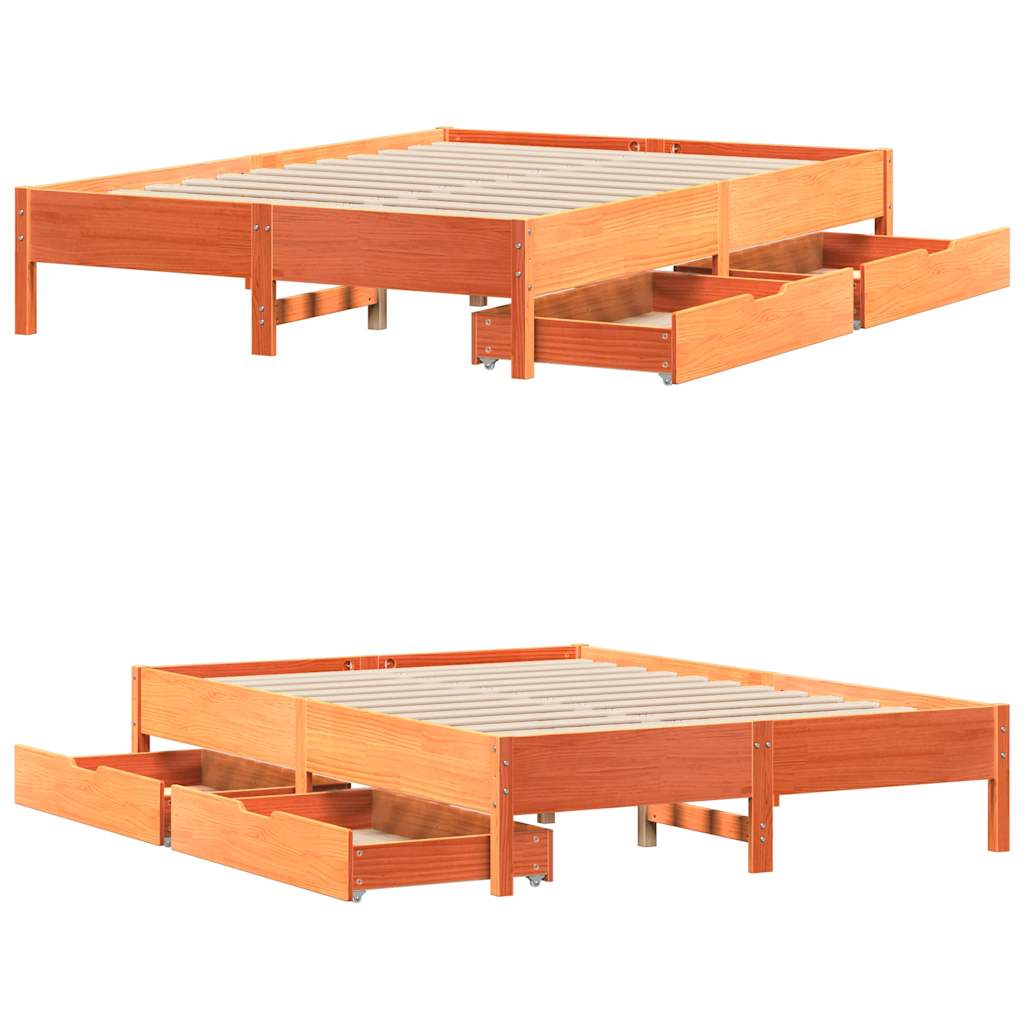 Bedframe zonder matras massief grenenhout wasbruin 135x190 cm is nu te koop bij PeponiXL, paradijselijk wonen!