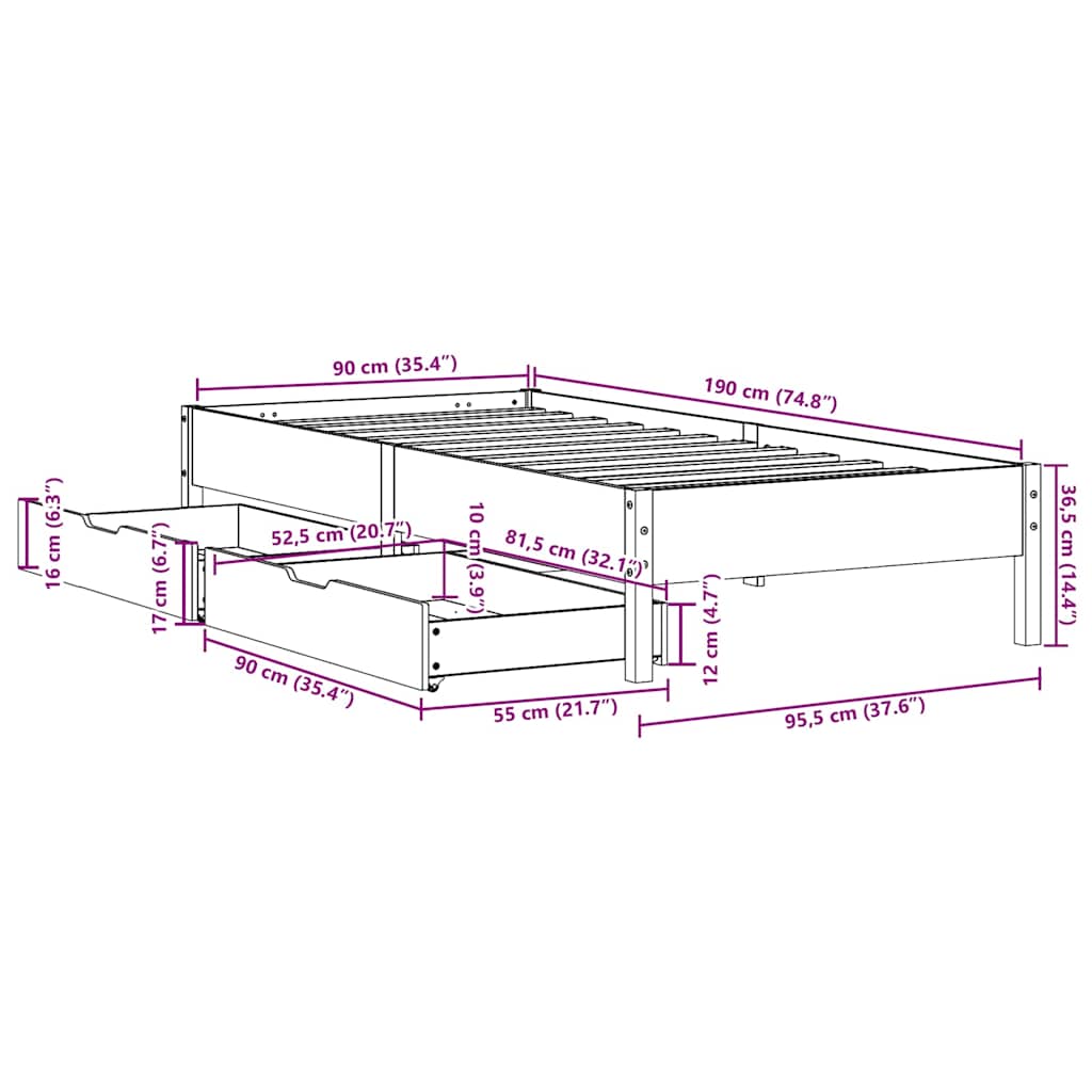 Bedframe zonder matras massief grenenhout wit 90x190 cm is nu te koop bij PeponiXL, paradijselijk wonen!