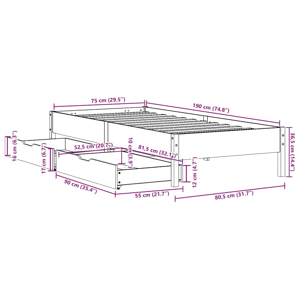 Bedframe zonder matras massief grenenhout wit 75x190 cm is nu te koop bij PeponiXL, paradijselijk wonen!
