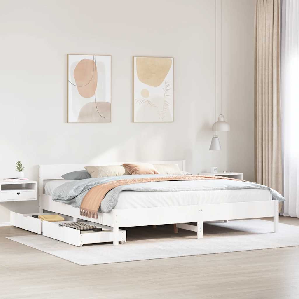 Bedframe zonder matras massief grenenhout wit 200x200 cm is nu te koop bij PeponiXL, paradijselijk wonen!