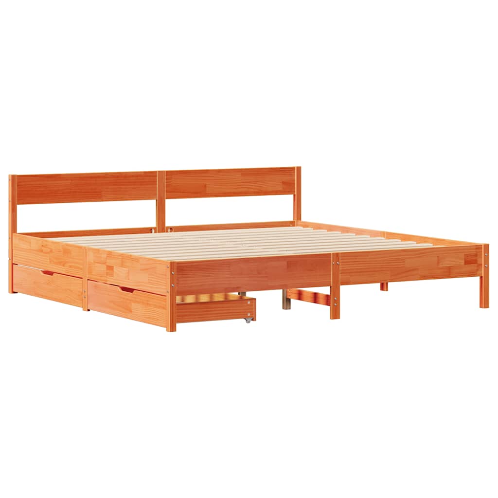 Bedframe zonder matras massief grenenhout wasbruin 200x200 cm is nu te koop bij PeponiXL, paradijselijk wonen!