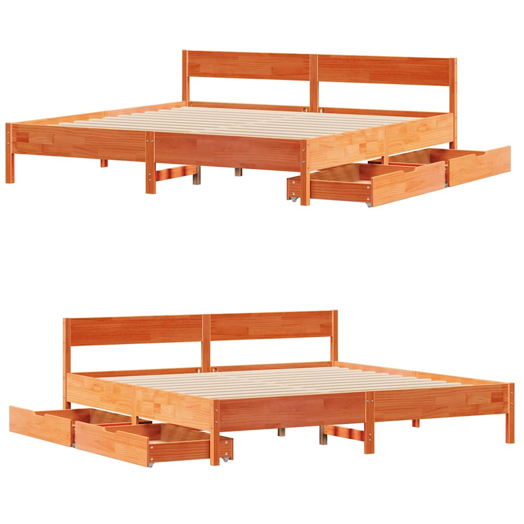 Bedframe zonder matras massief grenenhout wasbruin 200x200 cm is nu te koop bij PeponiXL, paradijselijk wonen!