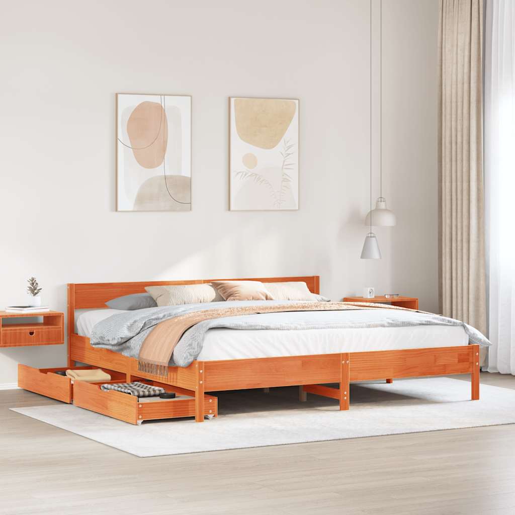 Bedframe zonder matras massief grenenhout wasbruin 180x200 cm is nu te koop bij PeponiXL, paradijselijk wonen!