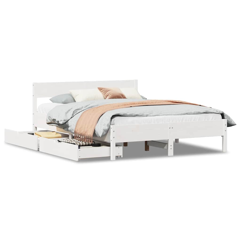 Bedframe zonder matras massief grenenhout wit 150x200 cm is nu te koop bij PeponiXL, paradijselijk wonen!