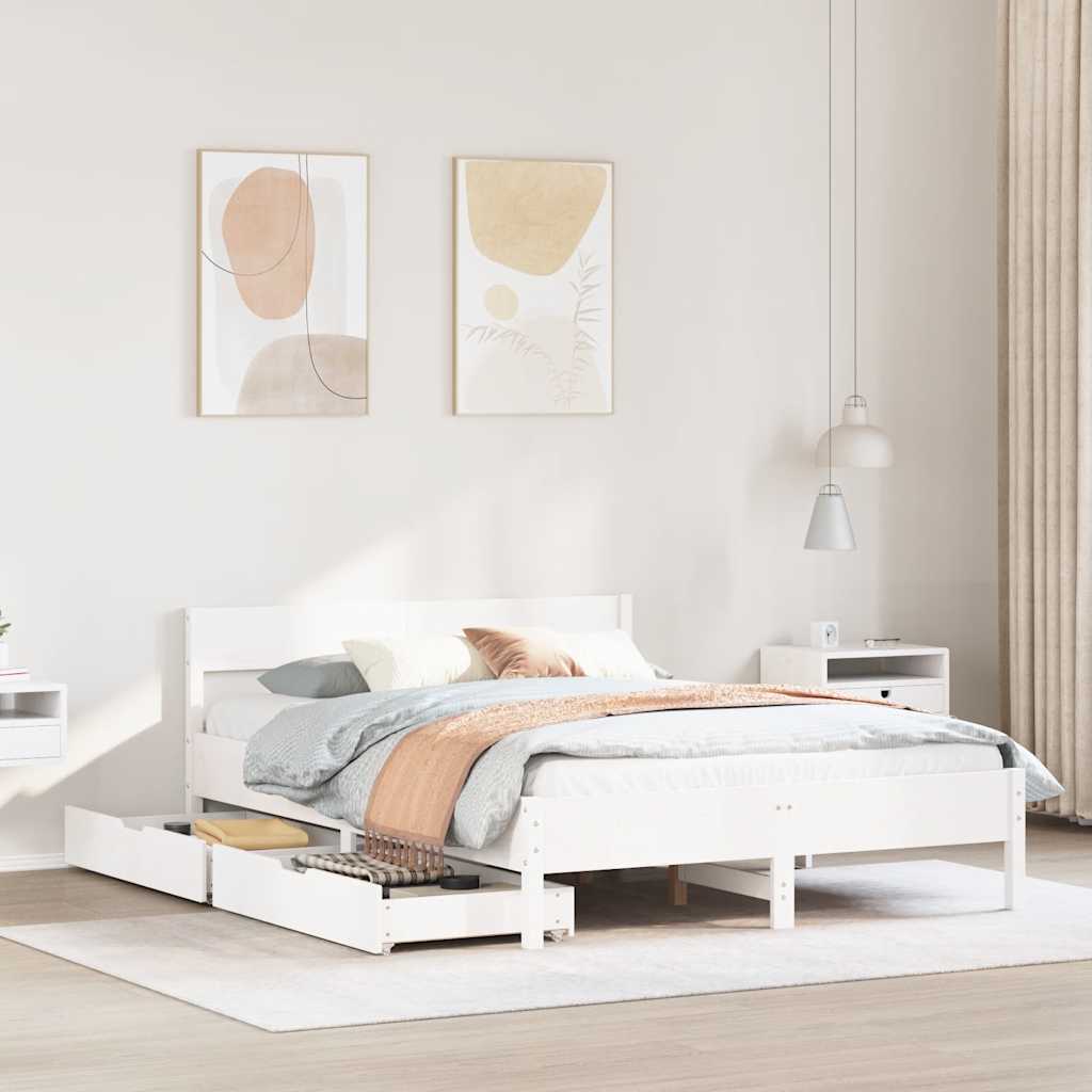 Bedframe zonder matras massief grenenhout wit 140x200 cm is nu te koop bij PeponiXL, paradijselijk wonen!