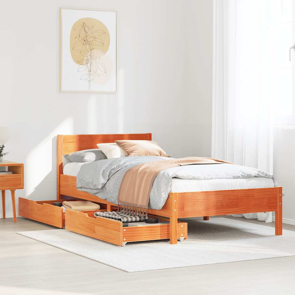 Bedframe zonder matras massief grenenhout wasbruin 100x200 cm is nu te koop bij PeponiXL, paradijselijk wonen!