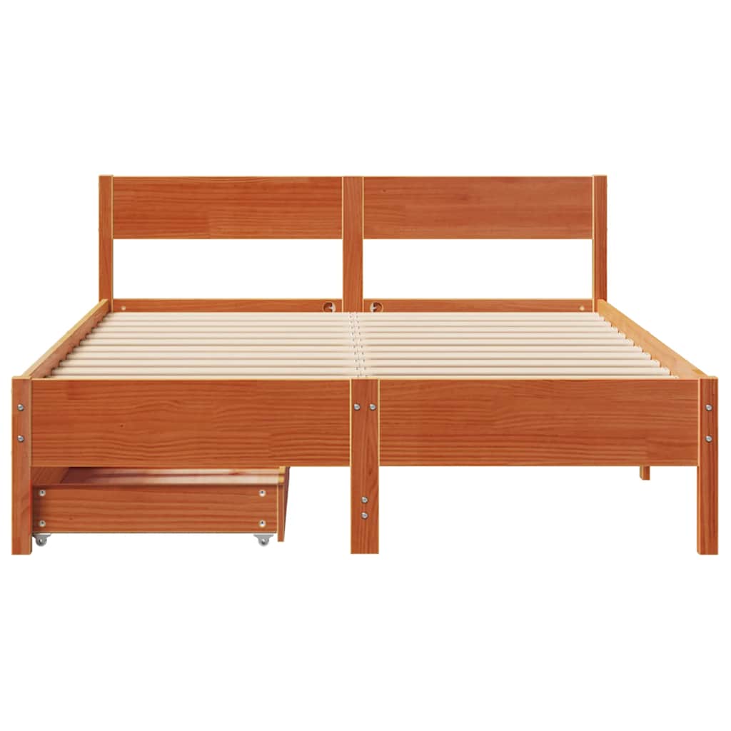 Bedframe zonder matras massief grenenhout wasbruin 135x190 cm is nu te koop bij PeponiXL, paradijselijk wonen!