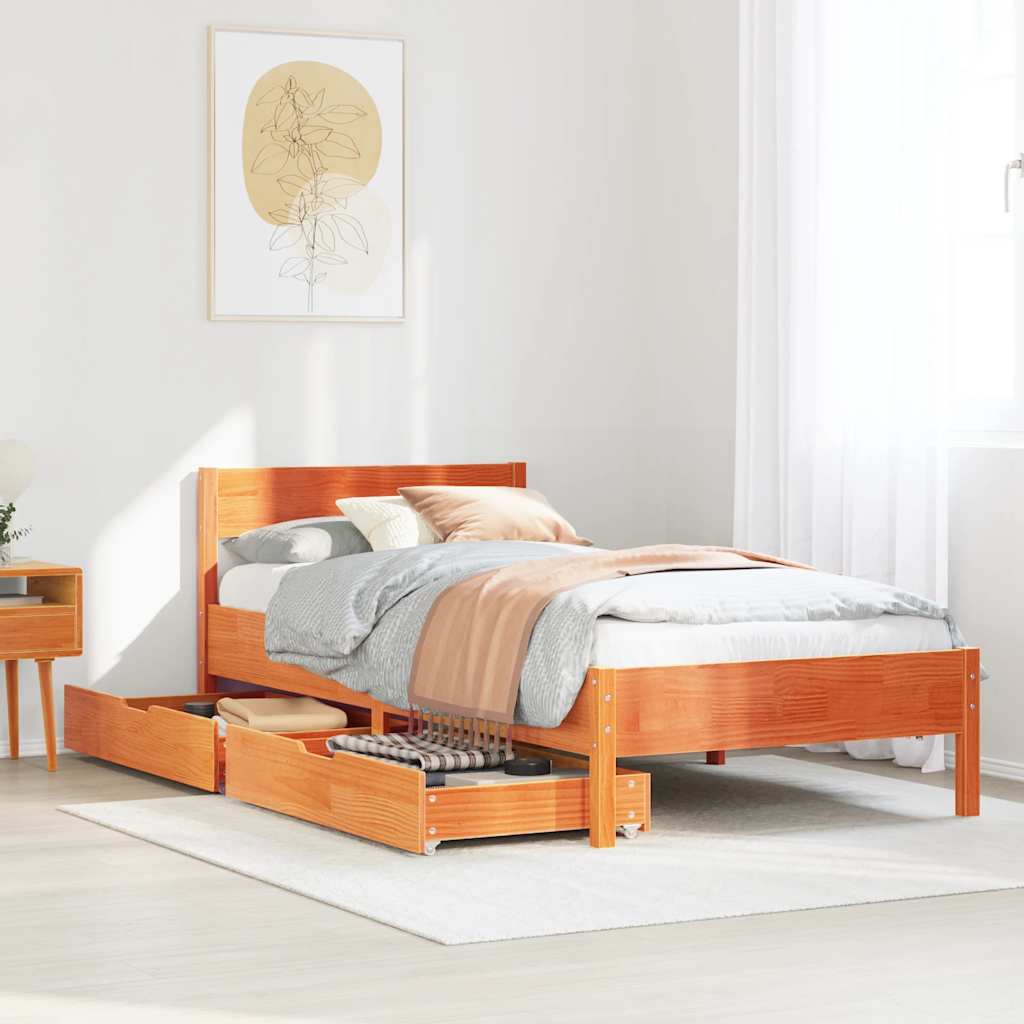 Bedframe zonder matras massief grenenhout wasbruin 75x190 cm is nu te koop bij PeponiXL, paradijselijk wonen!