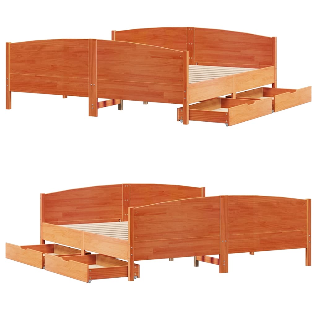 Bedframe zonder matras massief grenenhout wasbruin 200x200 cm is nu te koop bij PeponiXL, paradijselijk wonen!