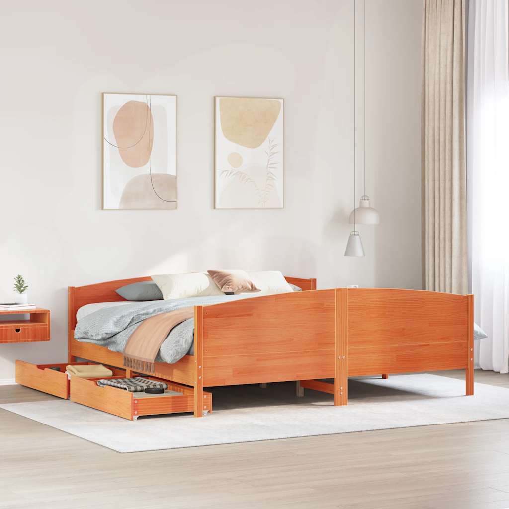 Bedframe zonder matras massief grenenhout wasbruin 180x200 cm is nu te koop bij PeponiXL, paradijselijk wonen!