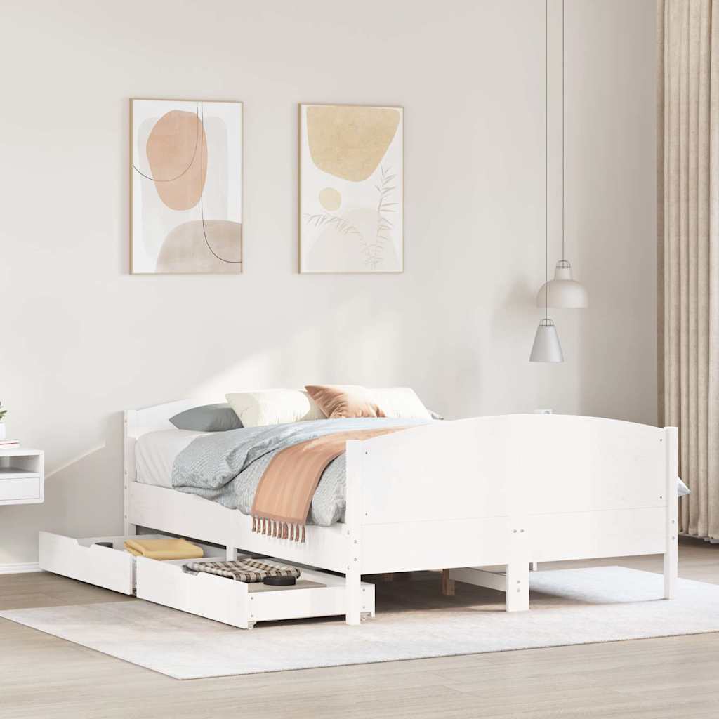 Bedframe zonder matras massief grenenhout wit 135x190 cm is nu te koop bij PeponiXL, paradijselijk wonen!