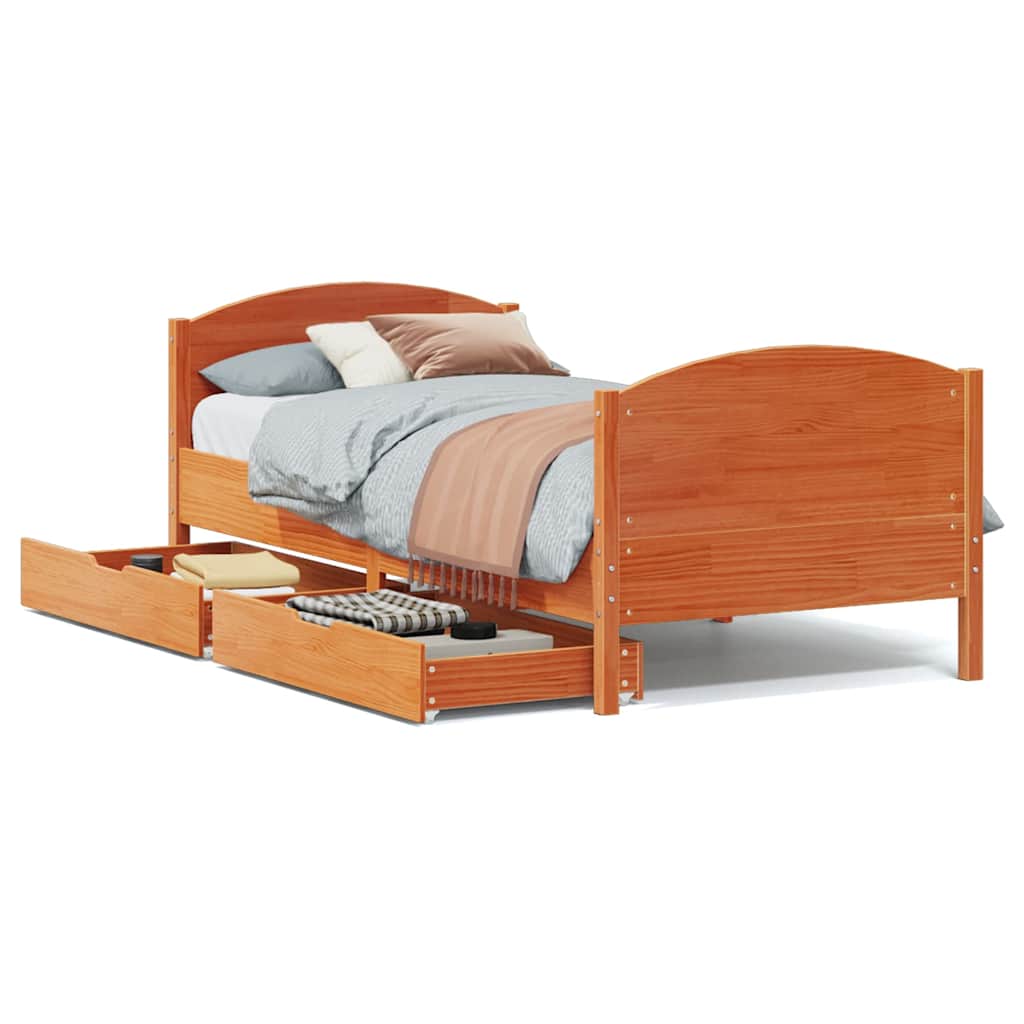 Bedframe zonder matras massief grenenhout wasbruin 90x200 cm is nu te koop bij PeponiXL, paradijselijk wonen!