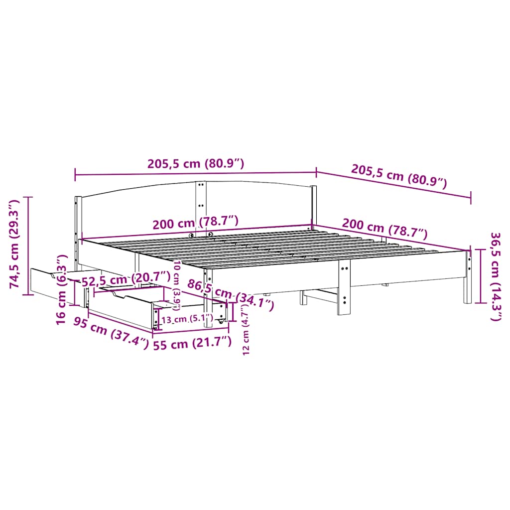 Bedframe zonder matras massief grenenhout wit 200x200 cm is nu te koop bij PeponiXL, paradijselijk wonen!