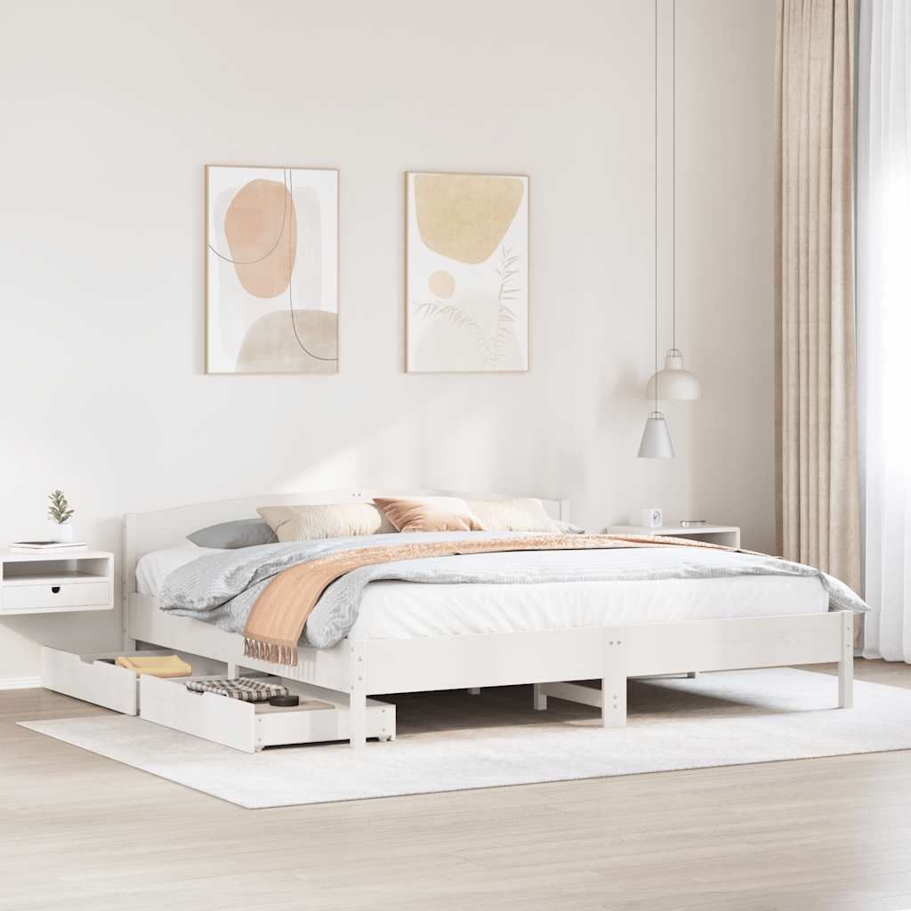 Bedframe zonder matras massief grenenhout wit 200x200 cm is nu te koop bij PeponiXL, paradijselijk wonen!