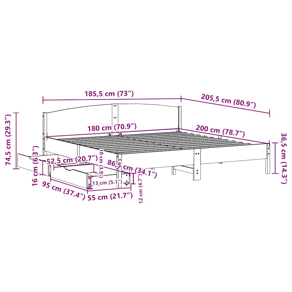 Bedframe zonder matras massief grenenhout wasbruin 180x200 cm is nu te koop bij PeponiXL, paradijselijk wonen!