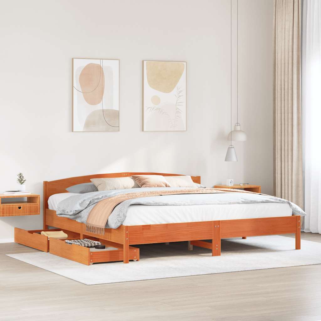 Bedframe zonder matras massief grenenhout wasbruin 180x200 cm is nu te koop bij PeponiXL, paradijselijk wonen!