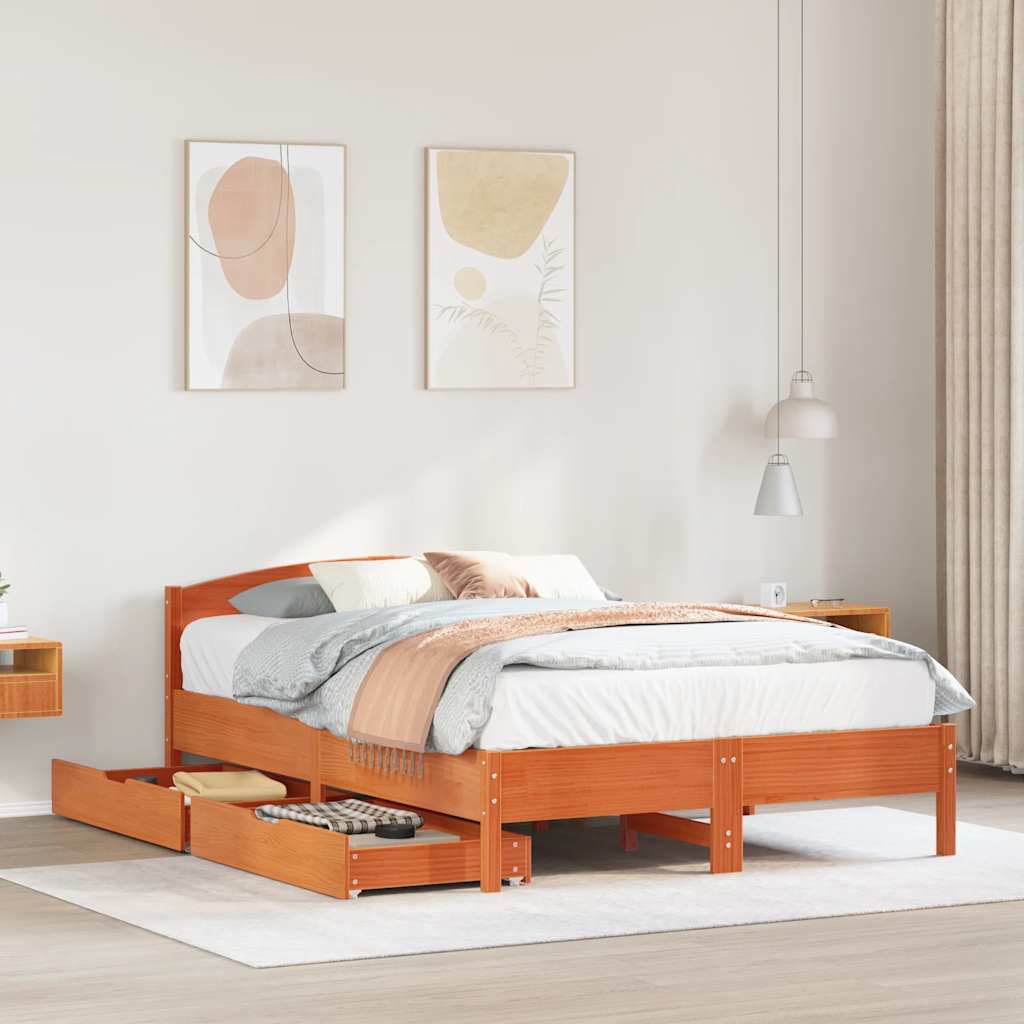 Bedframe zonder matras massief grenenhout wasbruin 160x200 cm is nu te koop bij PeponiXL, paradijselijk wonen!