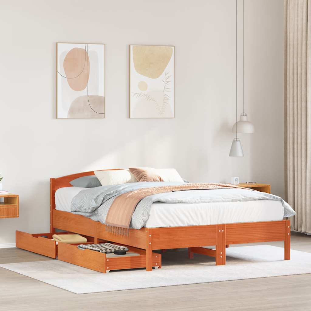 Bed met matras massief grenenhout wasbruin 140x190 cm is nu te koop bij PeponiXL, paradijselijk wonen!