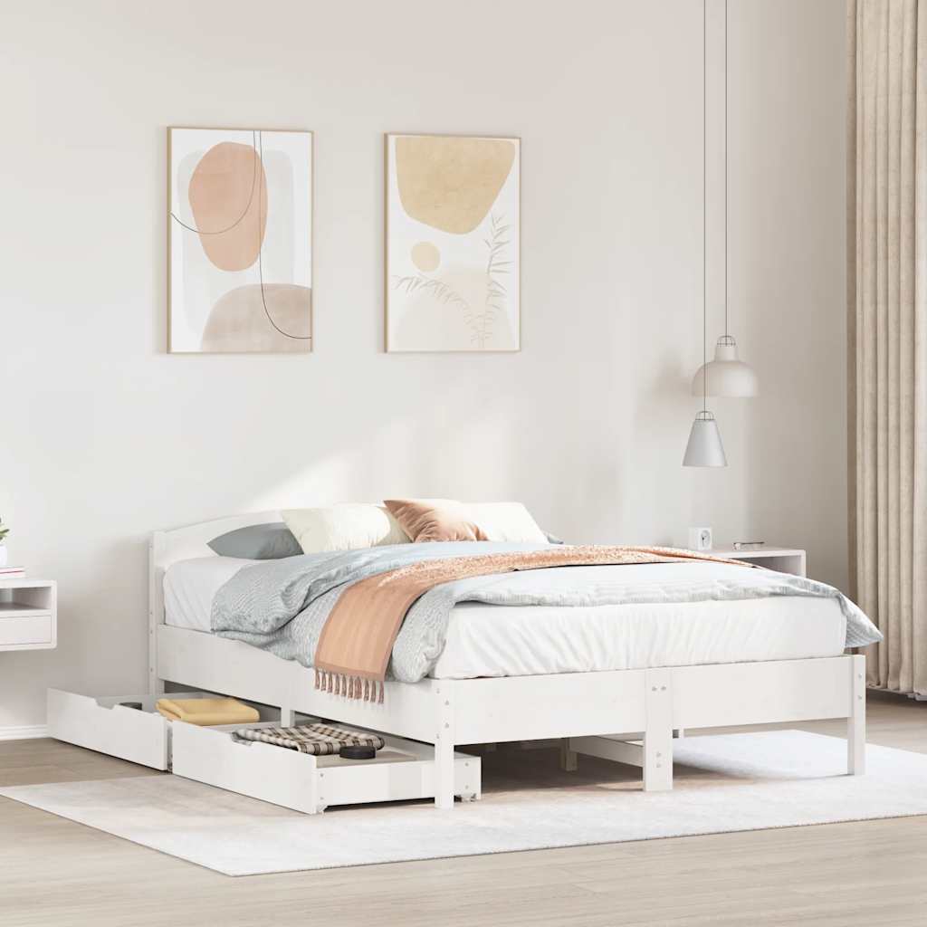 Bedframe zonder matras massief grenenhout wit 135x190 cm is nu te koop bij PeponiXL, paradijselijk wonen!
