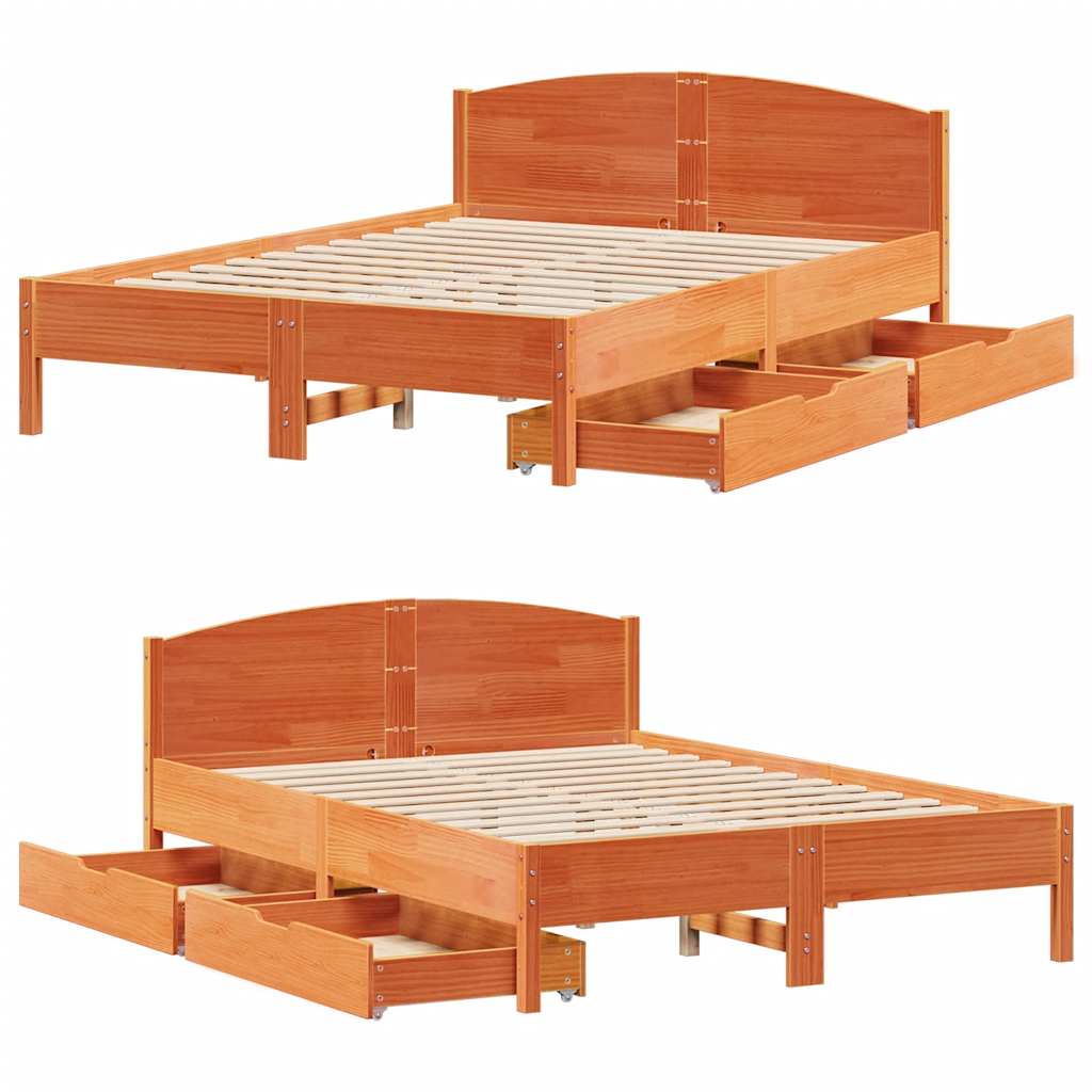 Bedframe zonder matras massief grenenhout wasbruin 135x190 cm is nu te koop bij PeponiXL, paradijselijk wonen!