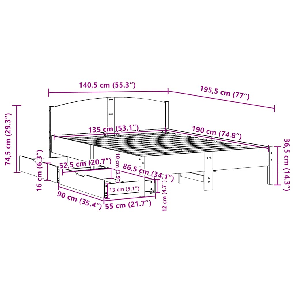 Bedframe zonder matras massief grenenhout wasbruin 135x190 cm is nu te koop bij PeponiXL, paradijselijk wonen!