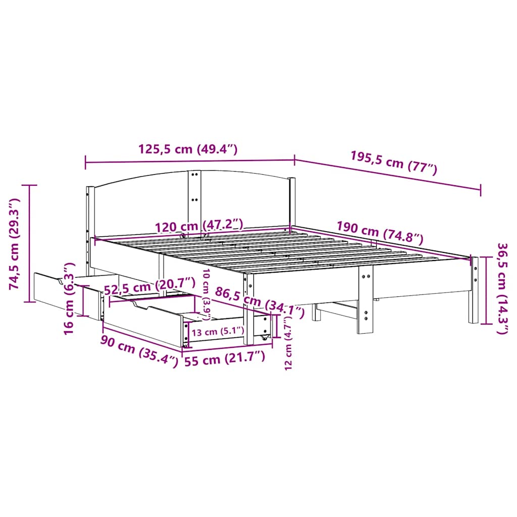 Bedframe zonder matras massief grenenhout wit 120x190 cm is nu te koop bij PeponiXL, paradijselijk wonen!