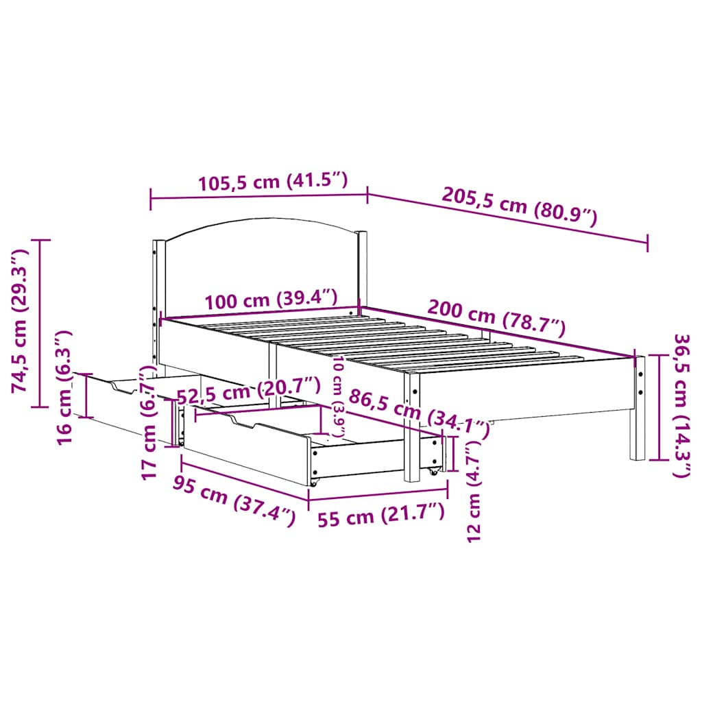 Bedframe zonder matras massief grenenhout wasbruin 100x200 cm is nu te koop bij PeponiXL, paradijselijk wonen!