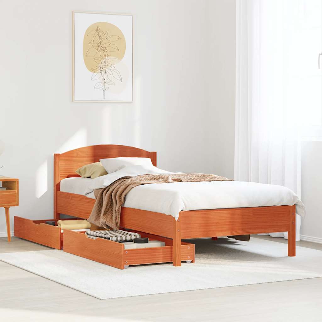 Bedframe zonder matras massief grenenhout wasbruin 100x200 cm is nu te koop bij PeponiXL, paradijselijk wonen!