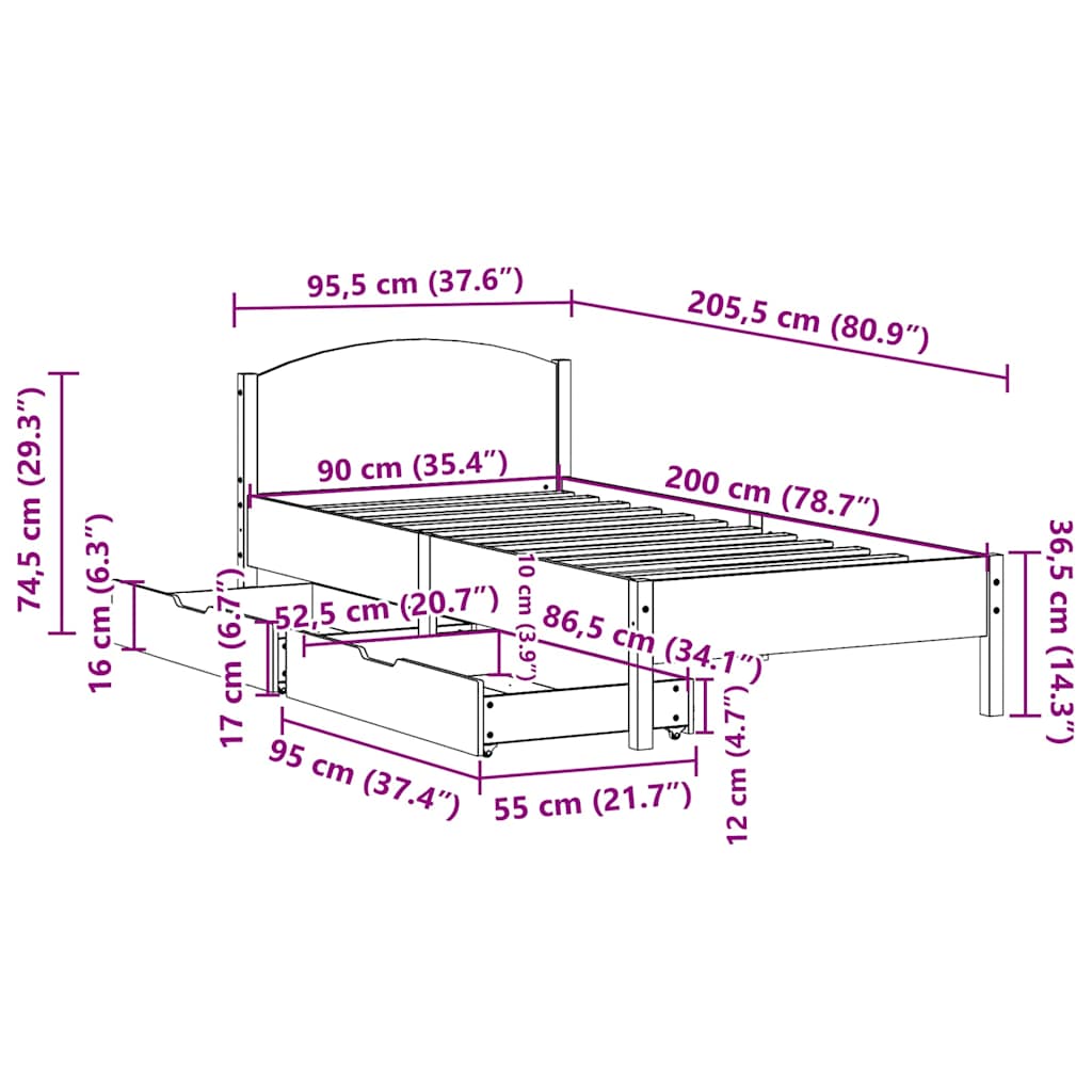 Bedframe zonder matras massief grenenhout wit 90x200 cm is nu te koop bij PeponiXL, paradijselijk wonen!