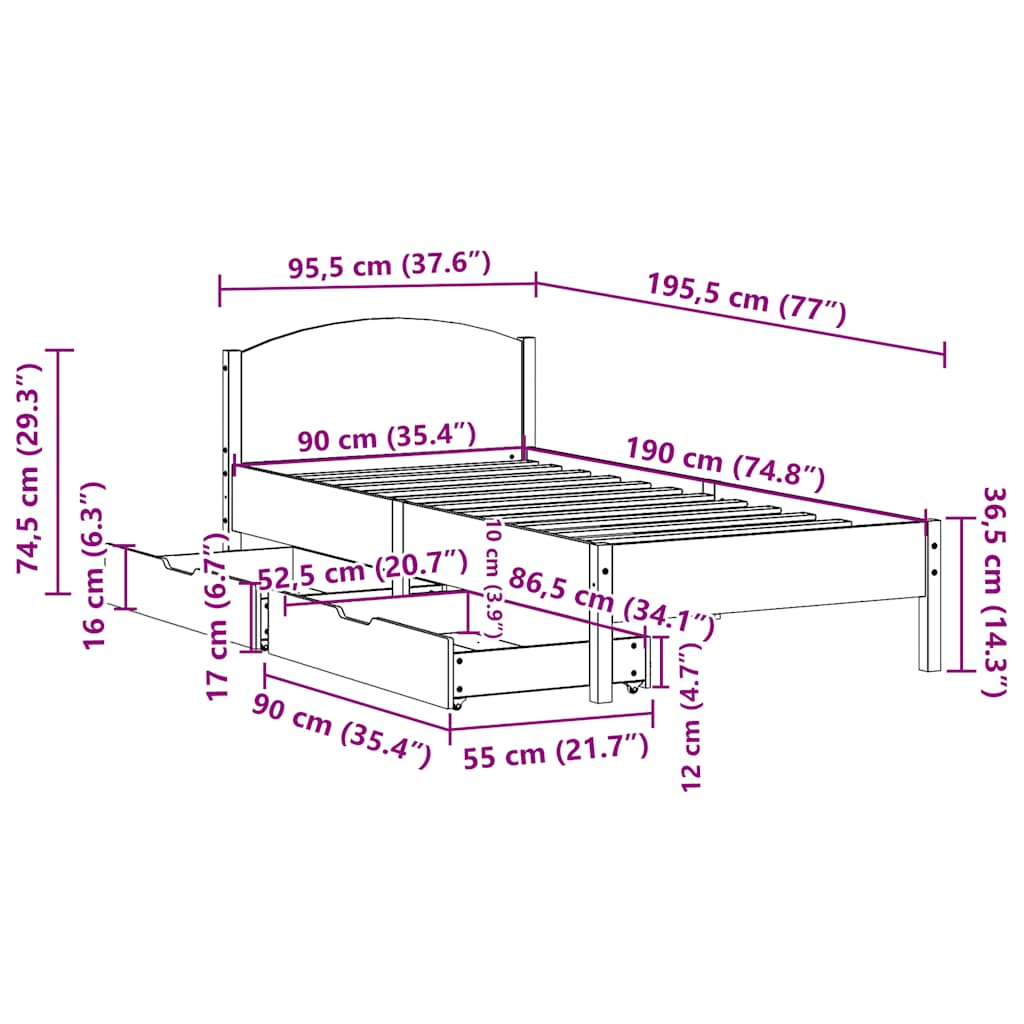 Bedframe zonder matras massief grenenhout wasbruin 90x190 cm is nu te koop bij PeponiXL, paradijselijk wonen!