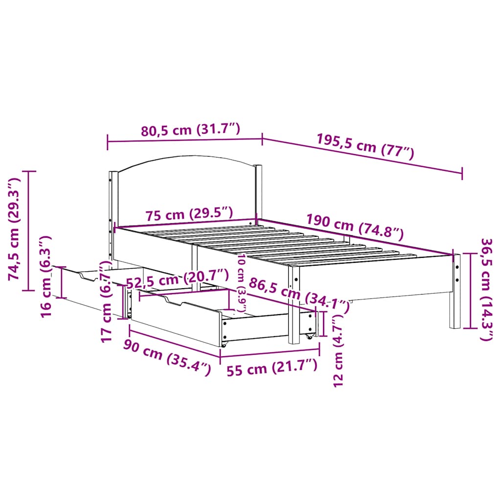 Bedframe zonder matras massief grenenhout wit 75x190 cm is nu te koop bij PeponiXL, paradijselijk wonen!