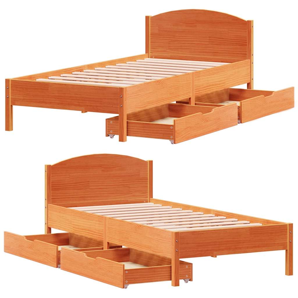 Bedframe zonder matras massief grenenhout wasbruin 75x190 cm is nu te koop bij PeponiXL, paradijselijk wonen!