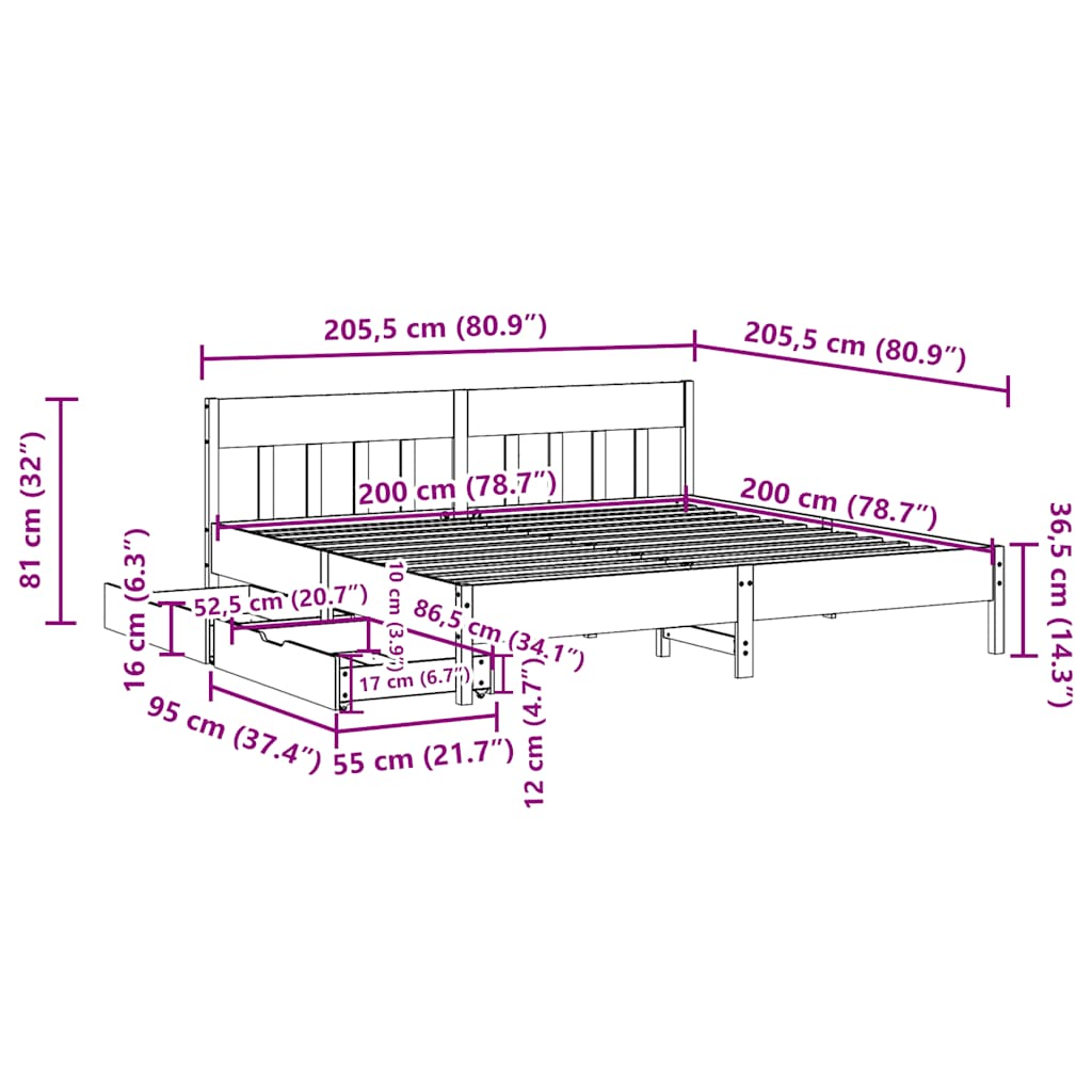 Bedframe zonder matras massief grenenhout 200x200 cm is nu te koop bij PeponiXL, paradijselijk wonen!