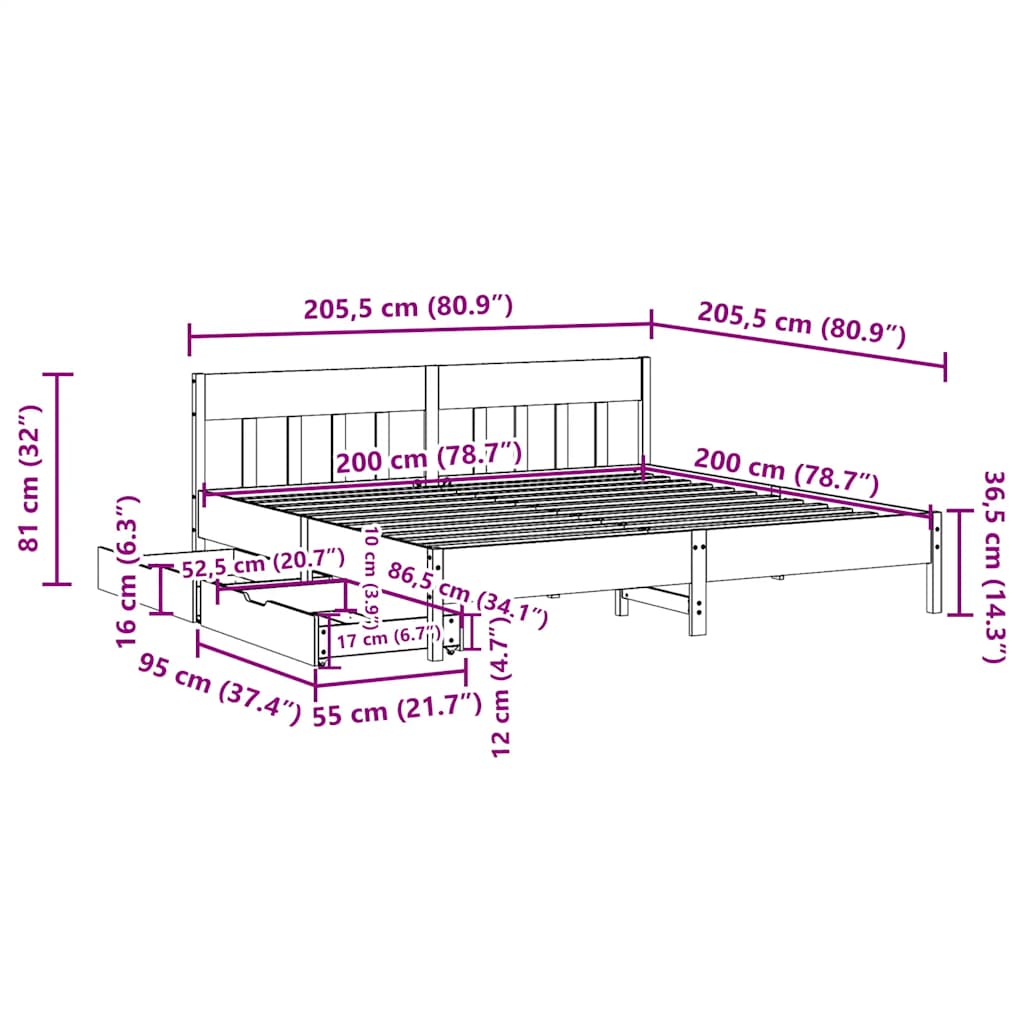Bedframe zonder matras massief grenenhout wit 200x200 cm is nu te koop bij PeponiXL, paradijselijk wonen!