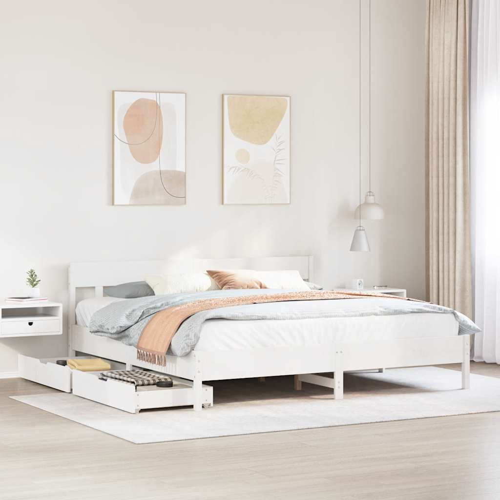 Bedframe zonder matras massief grenenhout wit 200x200 cm is nu te koop bij PeponiXL, paradijselijk wonen!